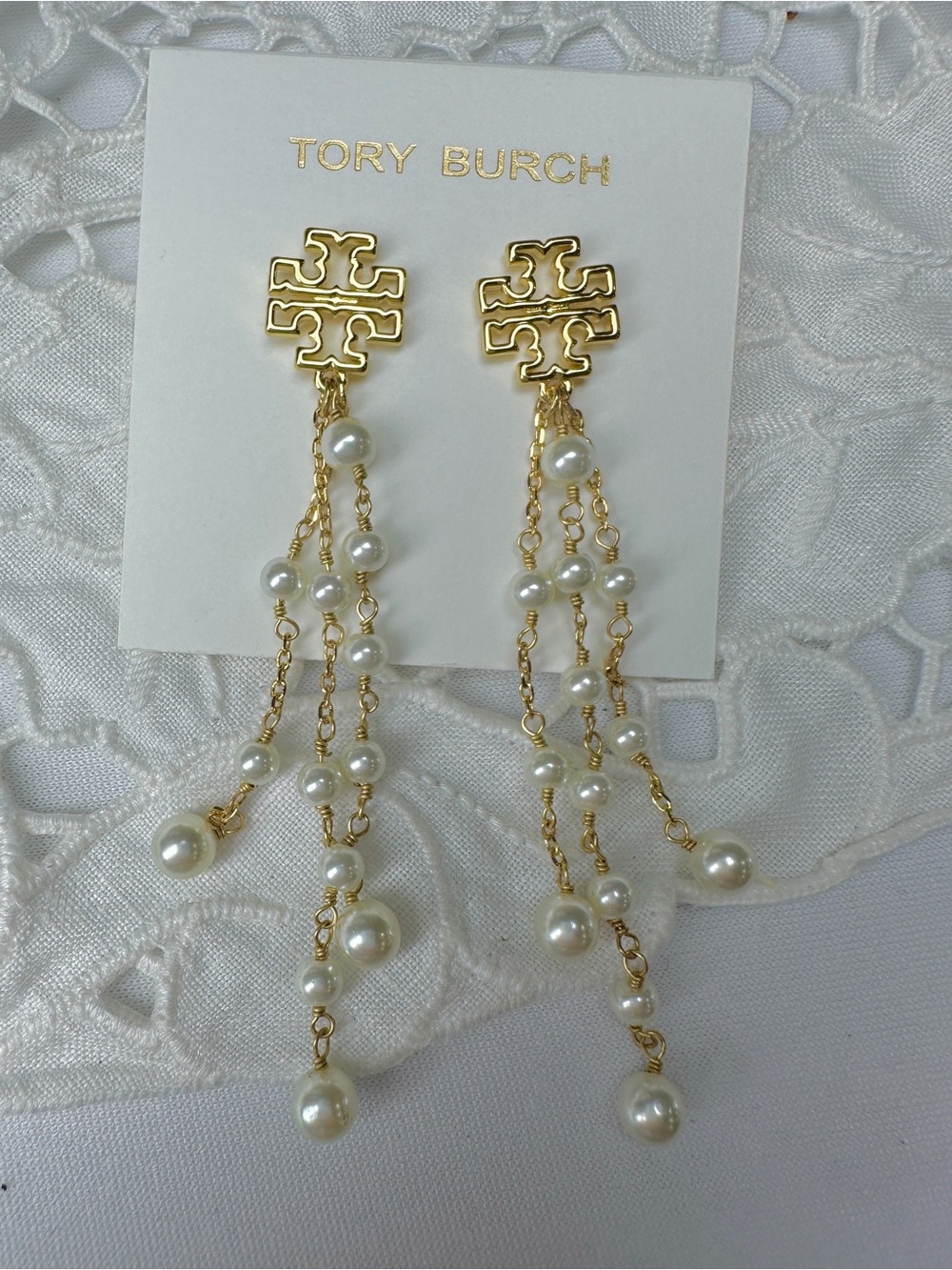 Tory Burch Gold-Tone Pearl Tassel Drop Earrings
